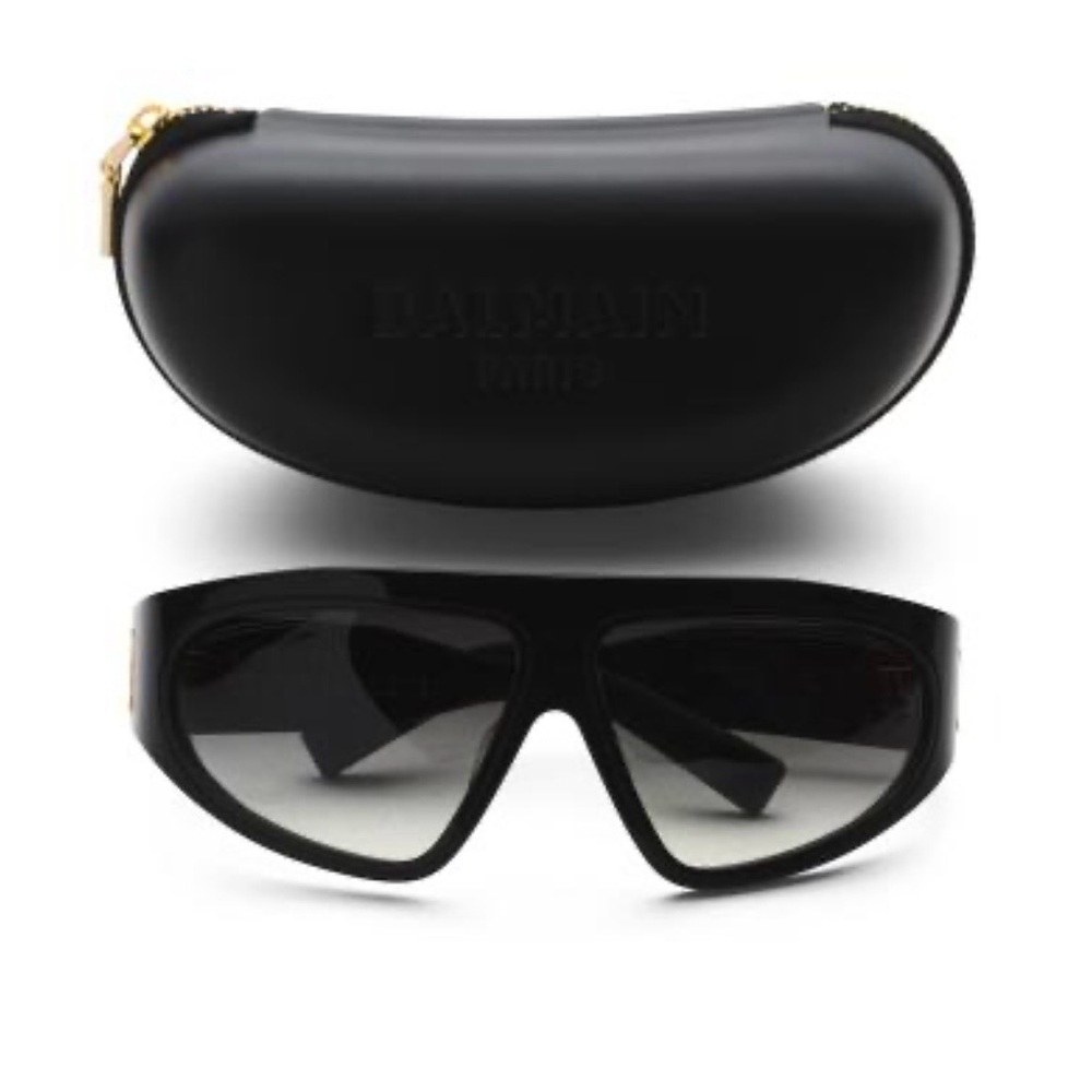 NWT Balmain Unisex Black Shield Sunglasses with Gold Accents